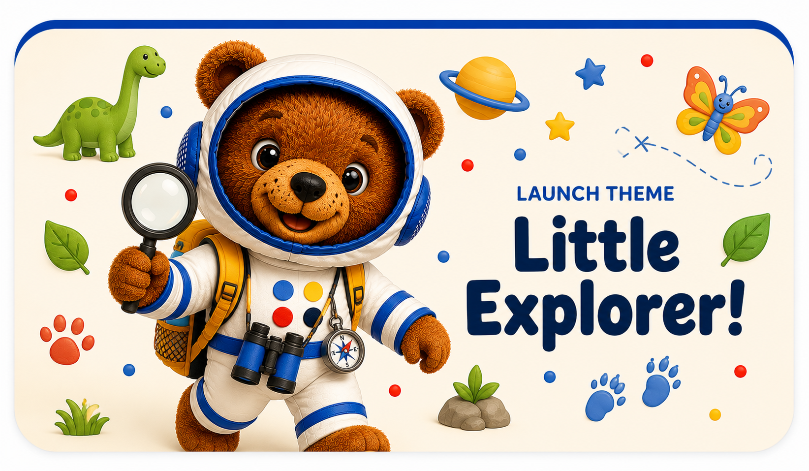 Lucas with magnifying glass and explorer backpack