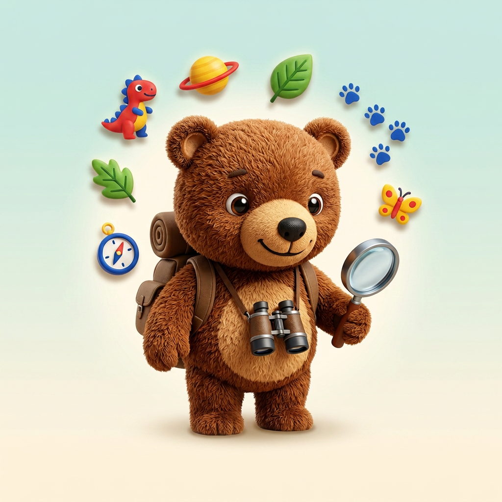 Lucas with magnifying glass and explorer backpack